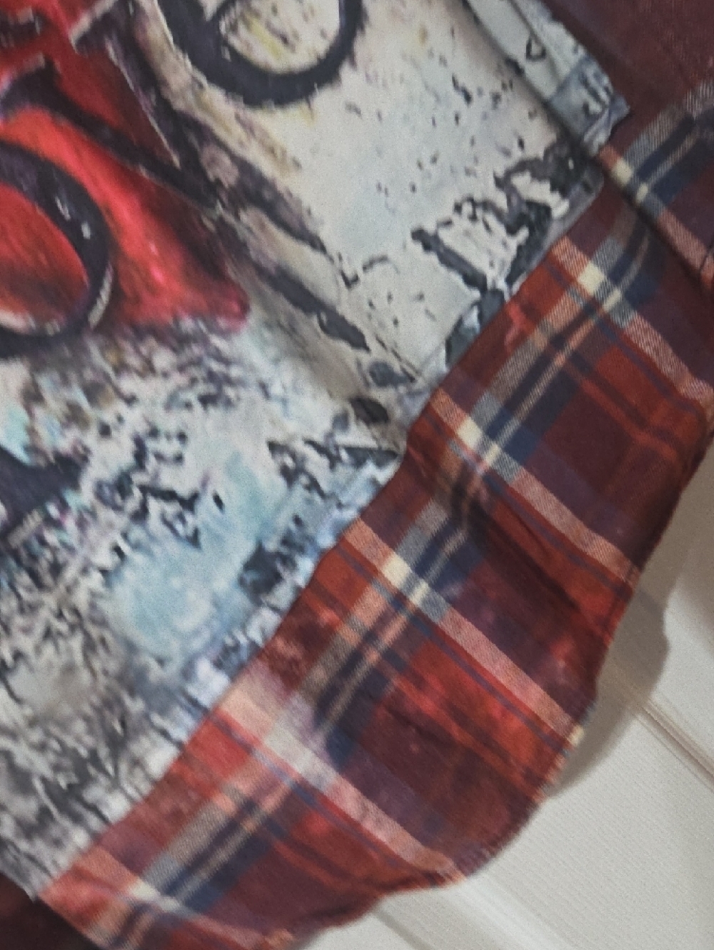 George Hand Bleached/Altered Navy/Red Plaid Button-Up Flannel - Picture 10 of 11